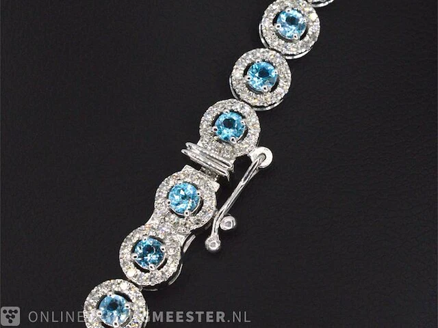 Witgouden collier volledig met witte diamanten en topazen 17.00 carat - afbeelding 5 van  8