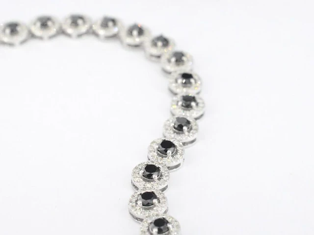 Witgouden collier volledig met witte en zwarte diamanten 14.00 carat - afbeelding 6 van  9