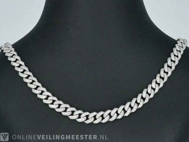 Witgouden cuban ketting vol met diamanten 8.50 carat - afbeelding 2 van  11