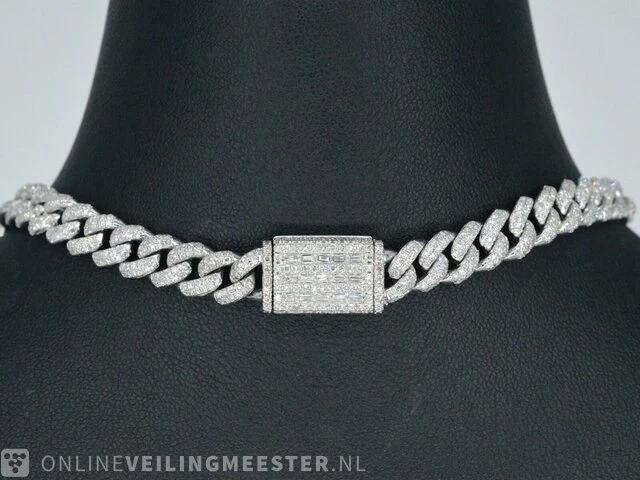 Witgouden cuban ketting vol met diamanten 8.50 carat - afbeelding 5 van  11