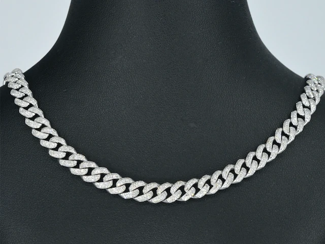 Witgouden cuban ketting vol met diamanten 8.50 carat - afbeelding 1 van  11