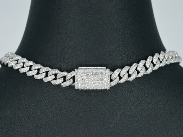 Witgouden cuban ketting vol met diamanten 8.50 carat - afbeelding 4 van  11