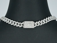 Witgouden cuban ketting vol met diamanten 8.50 carat - afbeelding 4 van  11