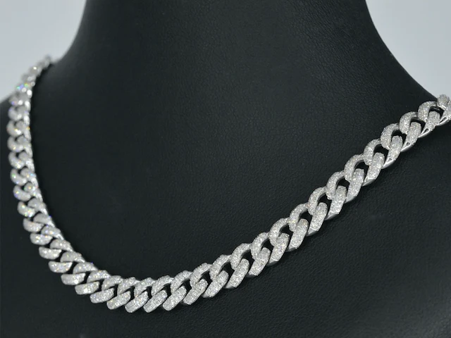 Witgouden cuban ketting vol met diamanten 8.50 carat - afbeelding 5 van  11