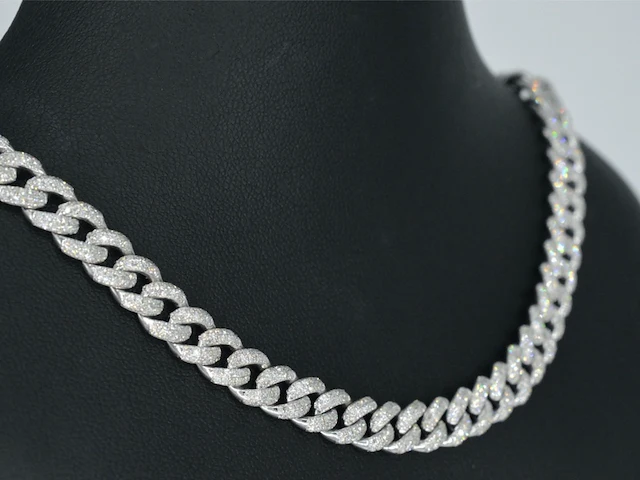 Witgouden cuban ketting vol met diamanten 8.50 carat - afbeelding 6 van  11