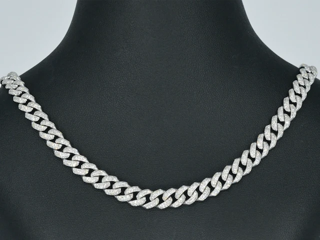 Witgouden cuban ketting vol met diamanten 8.50 carat - afbeelding 7 van  11