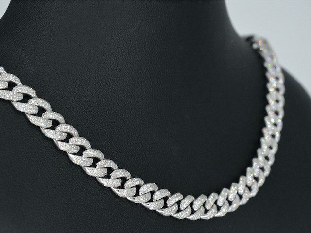 Witgouden cuban ketting vol met diamanten 8.50 carat - afbeelding 7 van  12