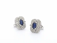 Witgouden design oorbellen met diamanten en saffier - afbeelding 1 van  9