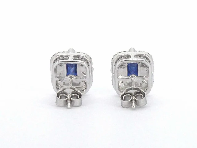 Witgouden design oorbellen met diamanten en saffier - afbeelding 5 van  9