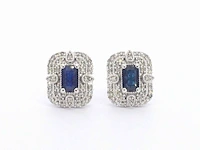 Witgouden design oorbellen met diamanten en saffier - afbeelding 6 van  9