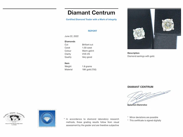 Witgouden diamanten oorbellen van 1.00 carat - afbeelding 2 van  10