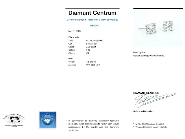 Witgouden diamanten oorbellen van 2.00 carat - afbeelding 3 van  9