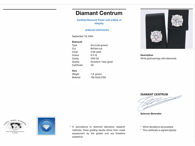 Witgouden diamanten oorbellen van 2.00 carat - afbeelding 3 van  9