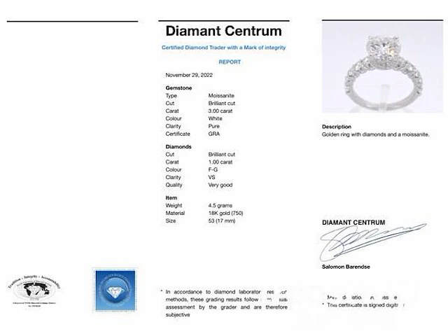 Witgouden diamanten ring met een gemaakte briljant cut van 3.00 carat - afbeelding 9 van  9