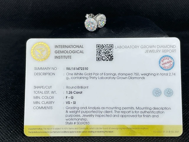 Witgouden diamanten solitair oorbellen van 1.26 carat - afbeelding 3 van  8