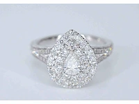 Witgouden druppelvormige entourage ring met diamanten - afbeelding 3 van  8