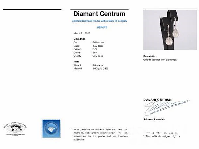 Witgouden druppelvormige oorhangers met diamanten - afbeelding 8 van  8