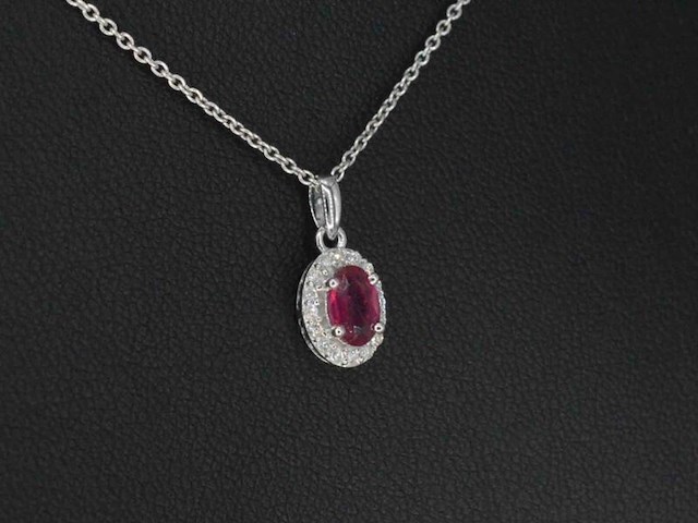 Witgouden entourage hanger met diamanten en robijn, excl. ketting - afbeelding 4 van  8