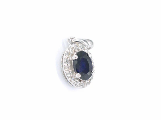 Witgouden entourage hanger met diamanten en saffier, excl. ketting - afbeelding 3 van  6