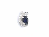 Witgouden entourage hanger met diamanten en saffier, excl. ketting - afbeelding 3 van  6