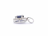 Witgouden entourage hanger met diamanten en saffier, excl. ketting - afbeelding 5 van  6
