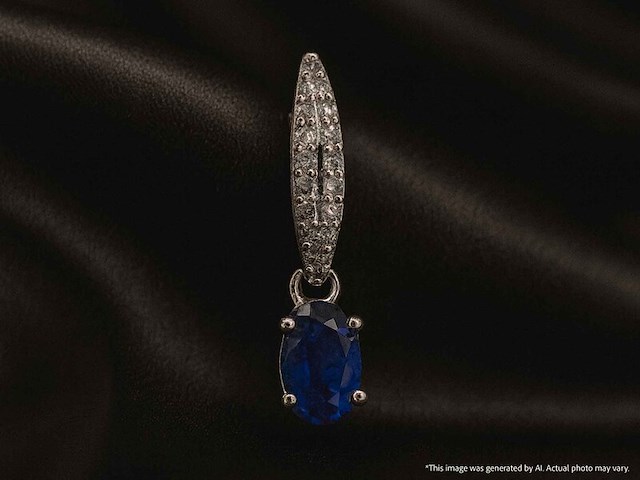 Witgouden entourage hanger met diamanten en saffier - afbeelding 2 van  9