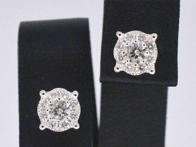 Witgouden entourage oorbellen met diamanten set 1 - afbeelding 1 van  9