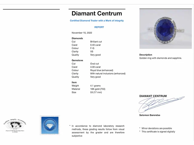 Witgouden entourage ring diamant saffier - afbeelding 3 van  7