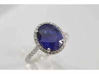 Witgouden entourage ring diamant saffier - afbeelding 4 van  7