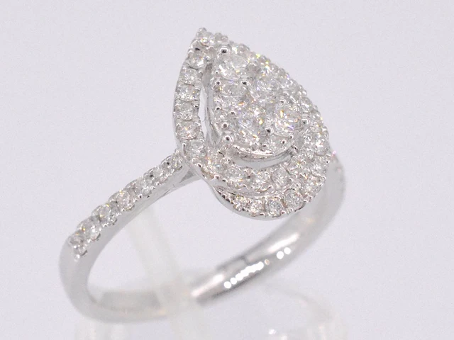 Witgouden entourage ring diamanten pear shape - afbeelding 7 van  11