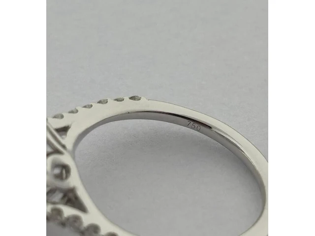 Witgouden entourage ring met diamanten en een briljant - natuurlijk - afbeelding 6 van  9