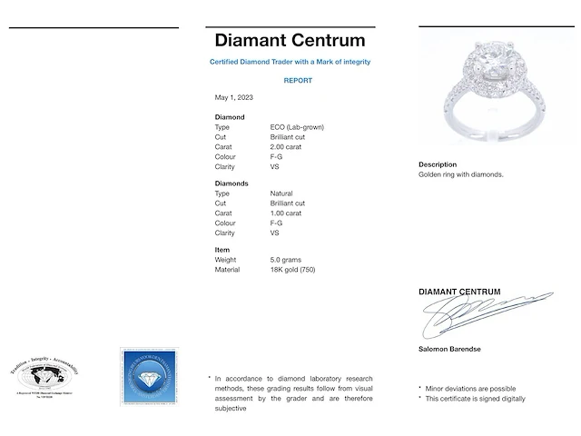 Witgouden entourage ring met een briljant geslepen diamant 2.00 carat - afbeelding 5 van  10