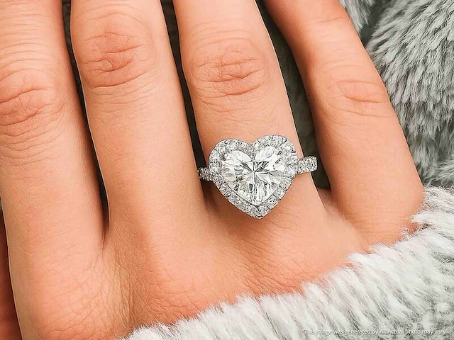 Witgouden entourage ring met een hartvorm geslepen diamant van 2.00 carat - afbeelding 2 van  12