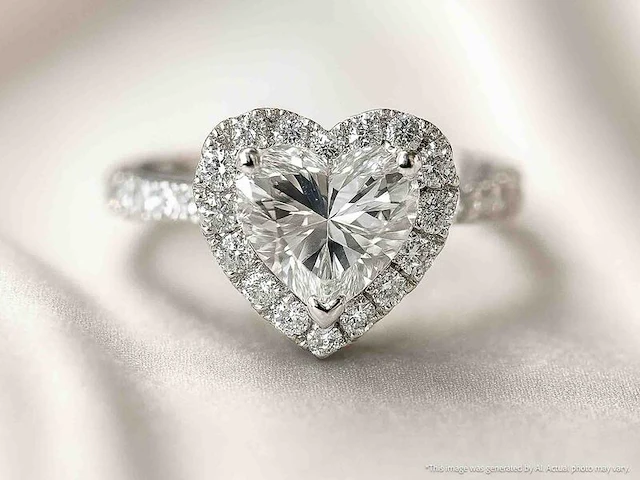 Witgouden entourage ring met een hartvorm geslepen diamant van 2.00 carat - afbeelding 12 van  12