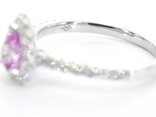 Witgouden entourage ring met een roze saffier - afbeelding 7 van  9