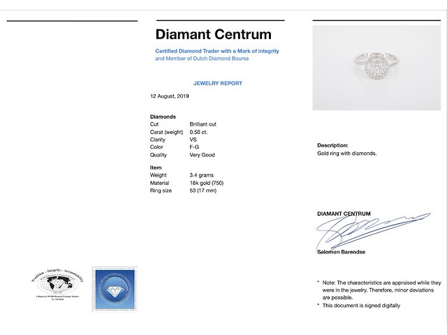 Witgouden entourage slagring met diamanten - afbeelding 3 van  8