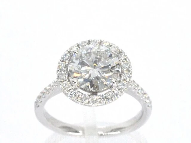 Witgouden halo ring met een briljant geslepen diamanten van 2.08 carat - afbeelding 1 van  9