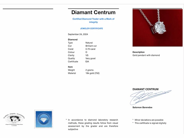 Witgouden halsketting diamant 0.70 ct - afbeelding 3 van  6