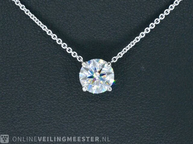 Witgouden halsketting met een briljant geslepen diamant van 2.00 carat - afbeelding 1 van  9