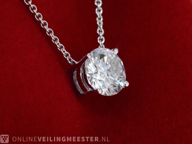 Witgouden halsketting met een briljant geslepen diamant van 2.00 carat - afbeelding 2 van  9