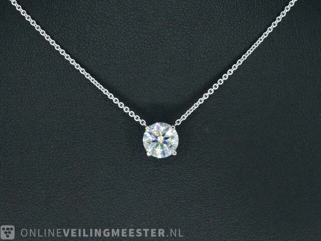 Witgouden halsketting met een briljant geslepen diamant van 2.00 carat - afbeelding 3 van  9