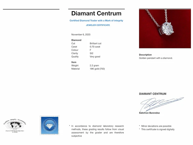 Witgouden halsketting met een diamant van 0.70 carat - afbeelding 6 van  6