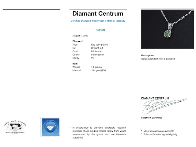 Witgouden halsketting met een groene diamant 0.25 carat - afbeelding 3 van  9