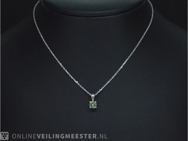 Witgouden halsketting met een groene diamant 0.25 carat - afbeelding 2 van  8