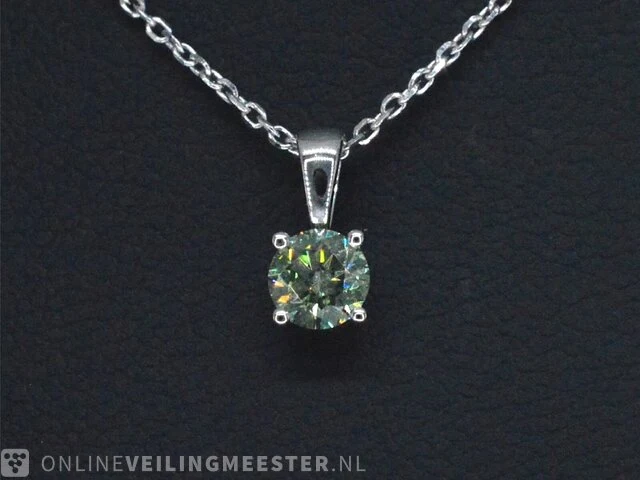 Witgouden halsketting met een groene diamant 0.25 carat - afbeelding 4 van  8