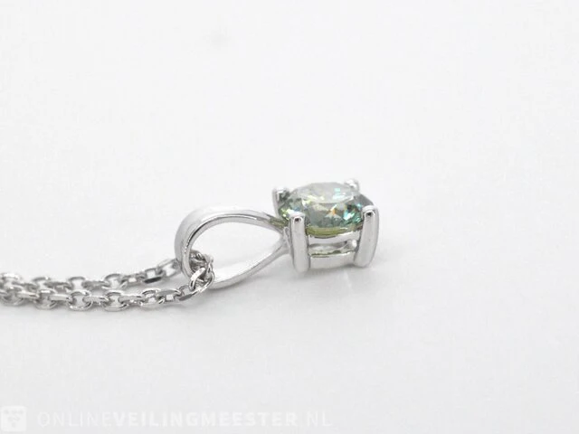 Witgouden halsketting met een groene diamant 0.25 carat - afbeelding 7 van  8