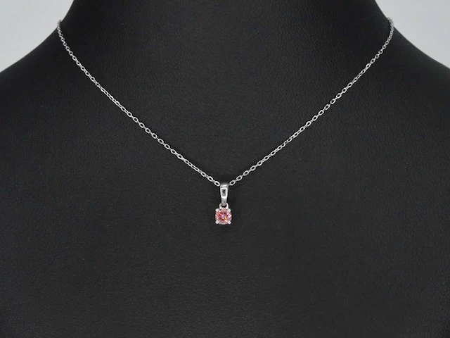 Witgouden halsketting met een roze diamant 0.20 carat - afbeelding 2 van  7