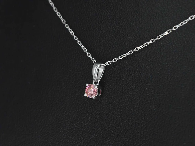 Witgouden halsketting met een roze diamant 0.20 carat - afbeelding 4 van  7