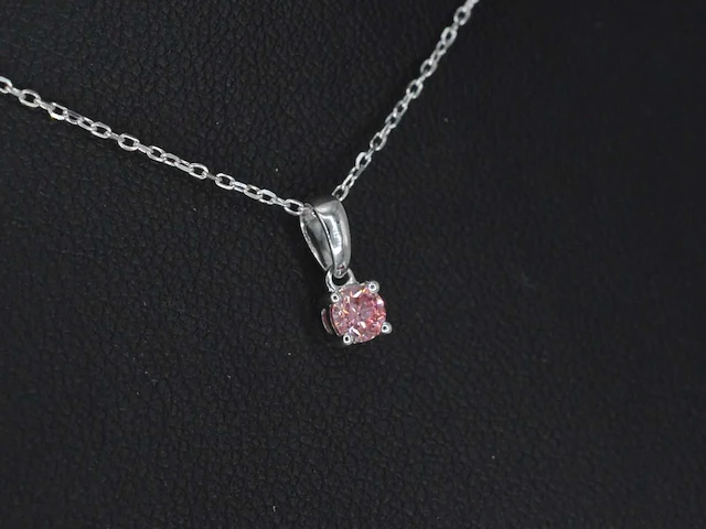 Witgouden halsketting met een roze diamant 0.20 carat - afbeelding 5 van  7