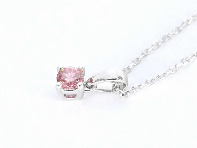 Witgouden halsketting met een roze diamant 0.20 carat - afbeelding 6 van  7